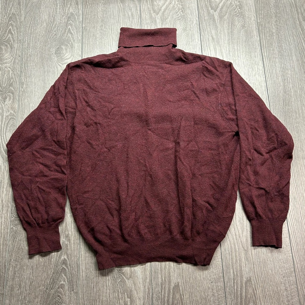 Vintage United Colors of Benetton Lambswool Turtleneck Sweater Burgundy Mens M